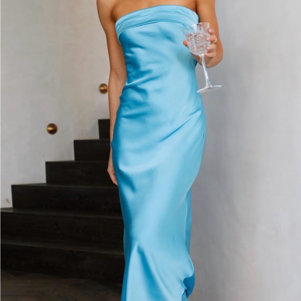 Strapless Satin Evening Dress in Sky Blue